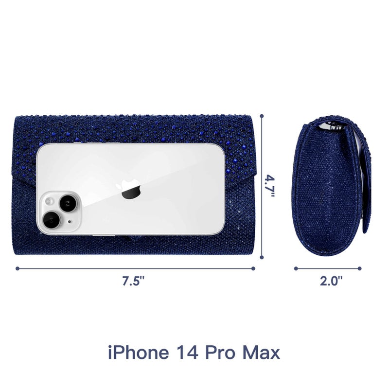 CurvChic Clutch Purses for Women Evening Bag Rhinestone Handbag Party Wedding Bridal Prom Purse Crossbody Shoulder Bag (Navy Blue) - Image 3